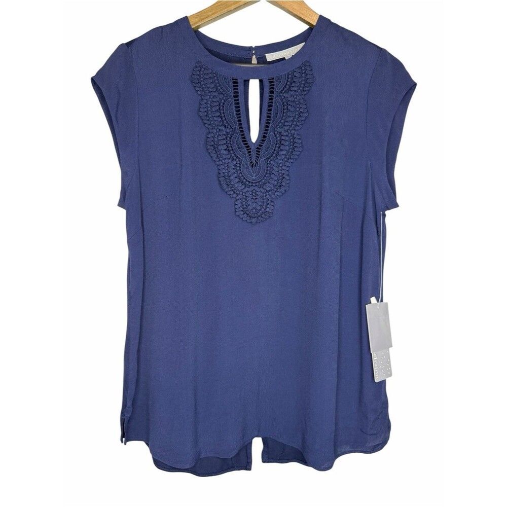 NWT Stitch Fix Daniel Rainn Quin Cap Sleeve Mixed Material Top size Medium Blue